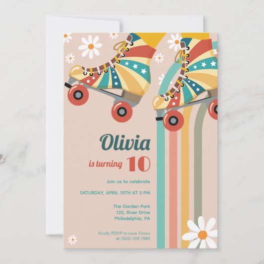 Roller Skaten Birthday Groovy Hippy Einladung (Vorderseite)