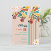 Roller Skaten Birthday Groovy Hippy Einladung (Stehend Vorderseite)