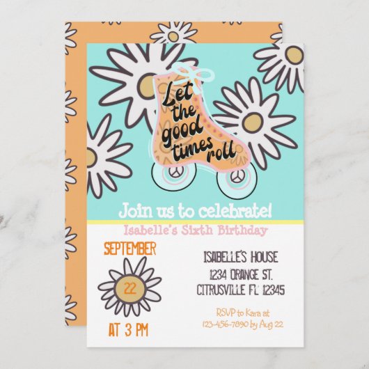 Roller Skaten Birthday Party Einladung (Vorne/Hinten)