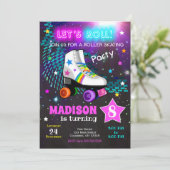 Roller Skaten Birthday Party Einladung / Neon (Stehend Vorderseite)