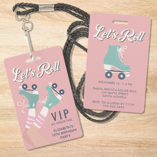 Roller Skaten Birthday Party Einladung VIP Ausweis