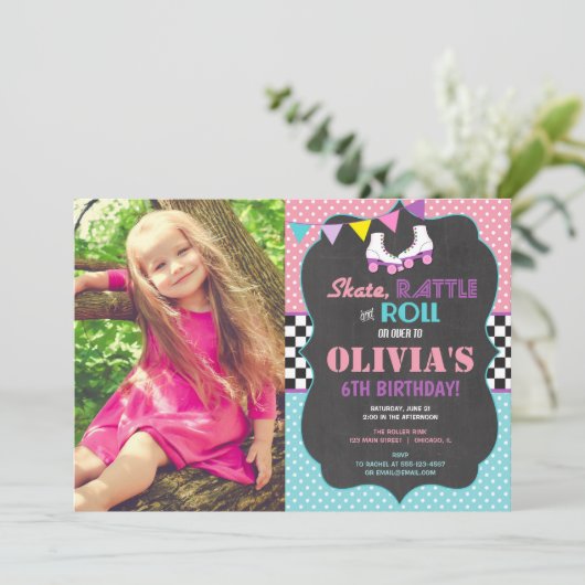 Roller Skaten Birthday Party Foto Einladung (Stehend Vorderseite)