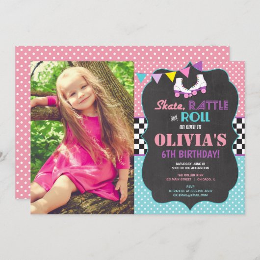 Roller Skaten Birthday Party Foto Einladung (Vorne/Hinten)