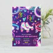 Roller Skaten Birthday Party Neon Glow Skaten Einladung (Stehend Vorderseite)
