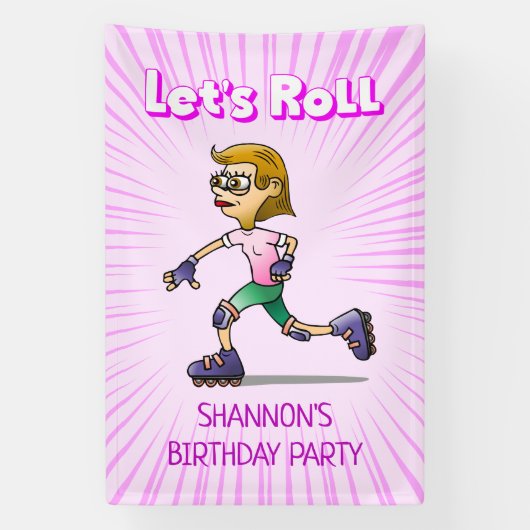 Roller Skaten Birthday Party Pink Banner (Vertikal)