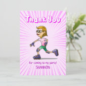 Roller Skaten Birthday Party Pink Dankeskarte (Stehend Vorderseite)