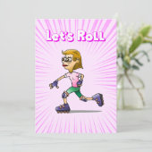 Roller Skaten Birthday Party Pink Einladung (Stehend Vorderseite)