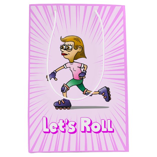 Roller Skaten Birthday Party Pink Mittlere Geschenktüte (Vorderseite)
