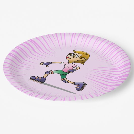Roller Skaten Birthday Party Pink Pappteller (Schrägansicht)