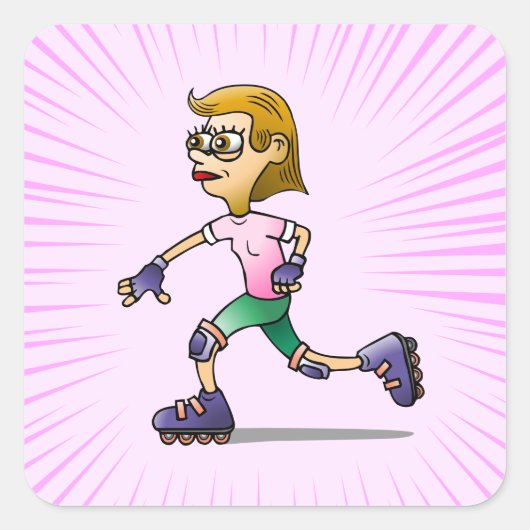 Roller Skaten Birthday Party Pink Quadratischer Aufkleber (Vorderseite)