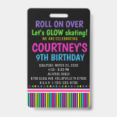 Roller Skaten Birthday Party VIP Pass Glow Party Ausweis (Rückseite)