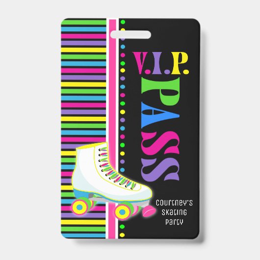 Roller Skaten Birthday Party VIP Pass Glow Party Ausweis (Vorderseite)