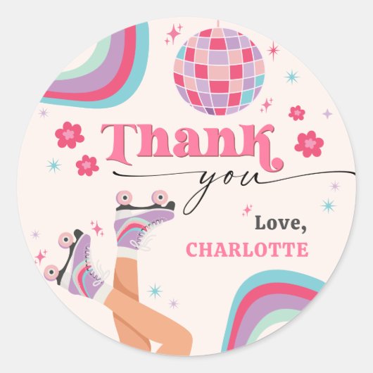 Roller Skaten Birthday Retro Rainbow Runder Aufkleber (Vorderseite)