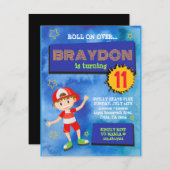 Roller Skaten Boy Blue Geburtstagsparty Einladung (Vorne/Hinten)