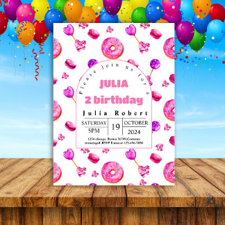 Roller Skaten Dessert donuts Geburtstag rosa lila Einladung