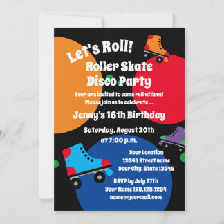 Roller Skaten disco Geburtstagsparty Einladungen