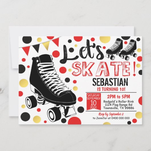 Roller Skaten Einladung Rollerskating Party Rot (Vorderseite)