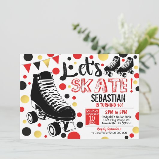 Roller Skaten Einladung Rollerskating Party Rot (Stehend Vorderseite)