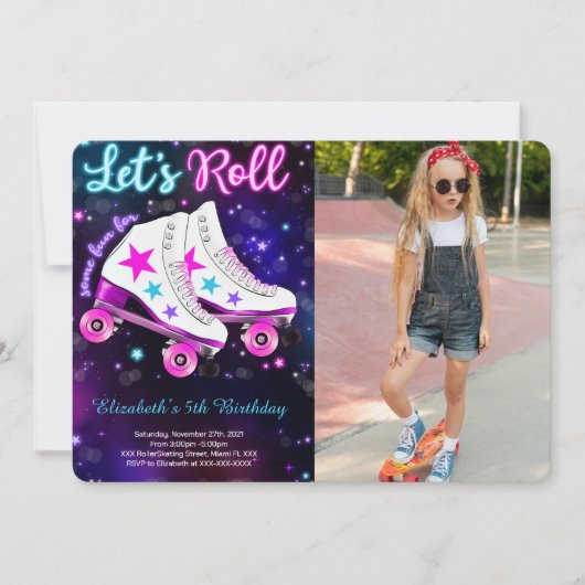 Roller Skaten Foto Einladung (Vorderseite)