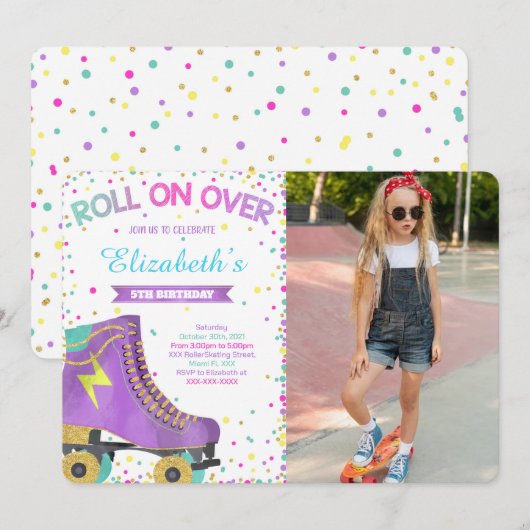 Roller Skaten Foto Einladung (Vorne/Hinten)