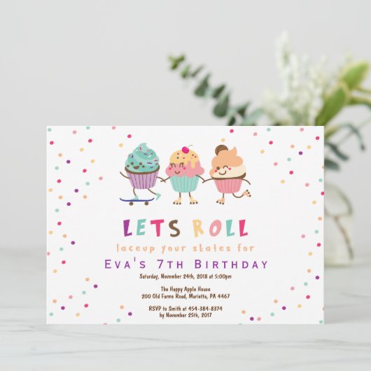 Roller Skaten Geburtstagsfeier Einladung (Stehend Vorderseite)