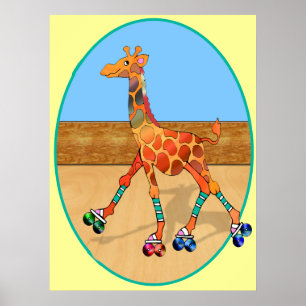 Roller Skaten Giraffe am Roller Rink Poster