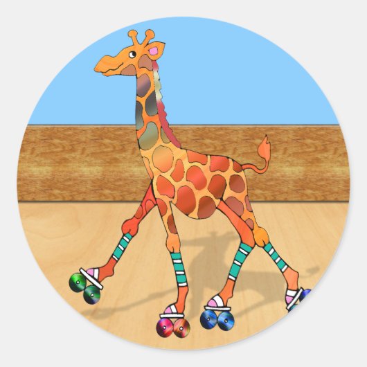 Roller Skaten Giraffe am Roller Rink Runder Aufkleber (Vorderseite)