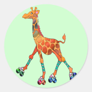 Roller Skaten Giraffe Runder Aufkleber
