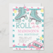 Roller Skaten Girl Geburtstag Pastel Blue Pink Einladung (Vorderseite)