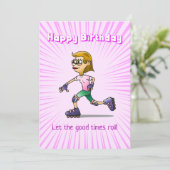 Roller Skaten Girl Pink Geburtstag Karte (Stehend Vorderseite)