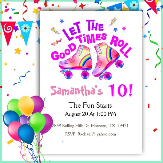Roller Skaten Girls Pink Geburtstagseinladung Einladung
