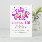 Roller Skaten Girls Pink Geburtstagseinladung Einladung (Stehend Vorderseite)