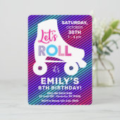 Roller Skaten Girls Rainbow Neon Birthday Party Einladung (Stehend Vorderseite)
