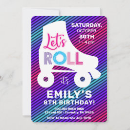 Roller Skaten Girls Rainbow Neon Birthday Party Einladung