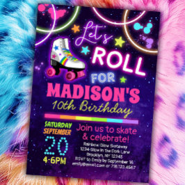 Roller Skaten Girls Rainbow Neon Birthday Party Einladung