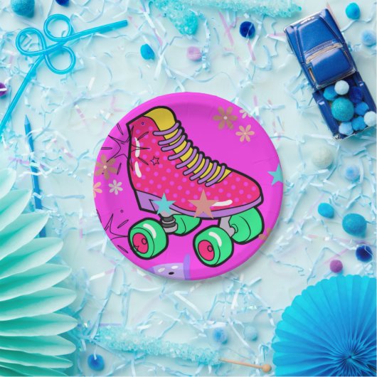 Roller Skaten Girls Rainbow Neon Birthday Party Pappteller (Party)