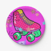 Roller Skaten Girls Rainbow Neon Birthday Party Pappteller (Vorderseite)