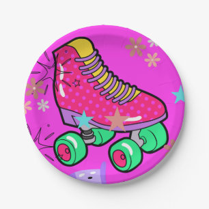 Roller Skaten Girls Rainbow Neon Birthday Party Pappteller