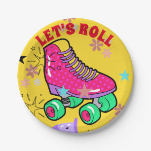 Roller Skaten Girls Rainbow Neon Birthday Party Pappteller