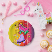 Roller Skaten Girls Rainbow Neon Birthday Party Pappteller (Party)