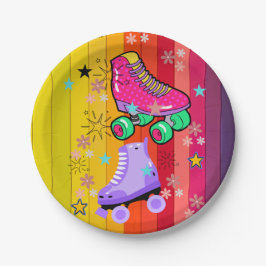 Roller Skaten Girls Rainbow Neon Birthday Party Pappteller