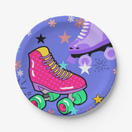 Roller Skaten Girls Rainbow Neon Birthday Party Pappteller