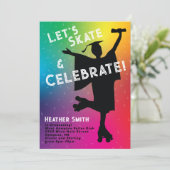 Roller Skaten Graduation Party Rainbow Silhouette Einladung (Stehend Vorderseite)
