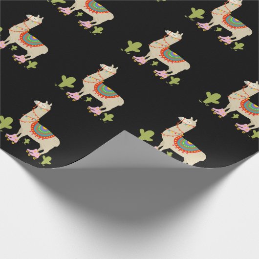 Roller Skaten Llama Retro Roller Skater Tier Geschenkpapier (Ecke)