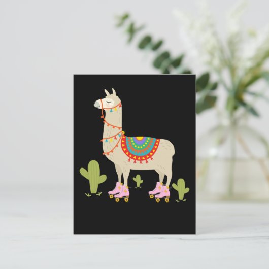 Roller Skaten Llama Retro Roller Skater Tier Postkarte (Stehend Vorderseite)
