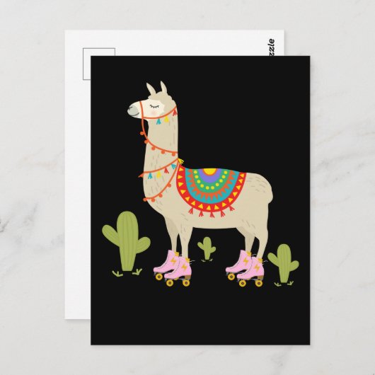 Roller Skaten Llama Retro Roller Skater Tier Postkarte (Vorne/Hinten)