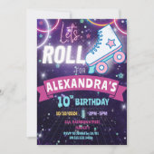 Roller Skaten Neon Birthday Girl Glow Einladung (Vorderseite)
