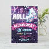 Roller Skaten Neon Birthday Girl Glow Einladung (Stehend Vorderseite)