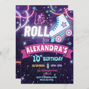 Roller Skaten Neon Birthday Girl Glow Einladung