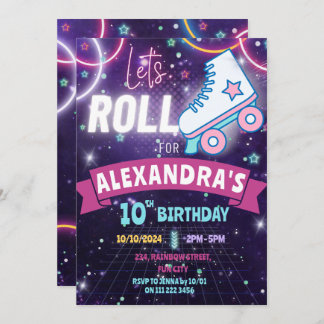 Roller Skaten Neon Birthday Girl Glow Einladung